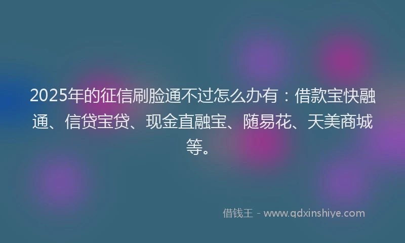 2025年的征信刷脸通不过怎么办有：借款宝快融通、信贷宝贷、现金直融宝、随易花、天美商城等。