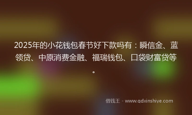 2025年的小花钱包春节好下款吗有：瞬信金、蓝领贷、中原消费金融、福瑞钱包、口袋财富贷等。