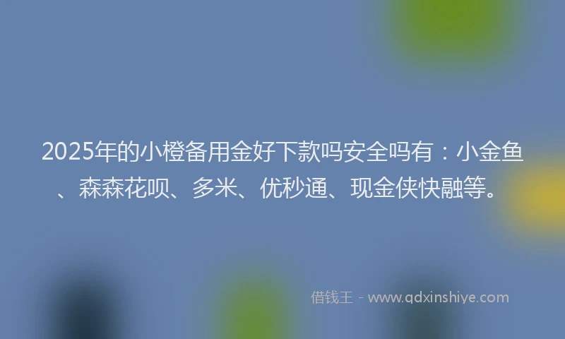 2025年的小橙备用金好下款吗安全吗有：小金鱼、森森花呗、多米、优秒通、现金侠快融等。