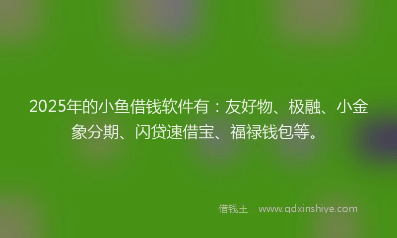 2025年的小鱼借钱软件有：友好物、极融、小金象分期、闪贷速借宝、福禄钱包等。