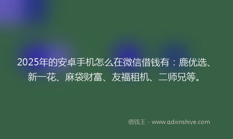 2025年的安卓手机怎么在微信借钱有：鹿优选、新一花、麻袋财富、友福租机、二师兄等。
