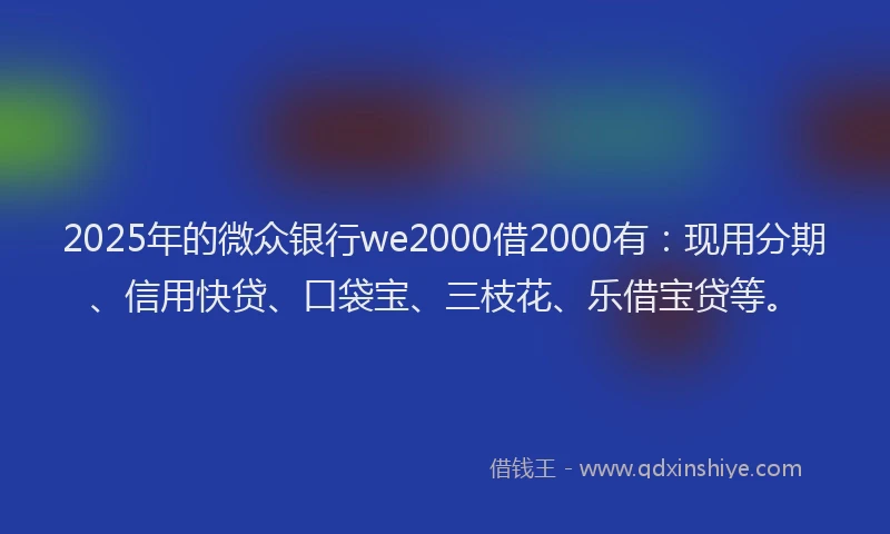 2025年的微众银行we2000借2000有：现用分期、信用快贷、口袋宝、三枝花、乐借宝贷等。