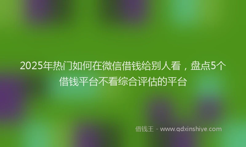 2025年热门如何在微信借钱给别人看，盘点5个借钱平台不看综合评估的平台