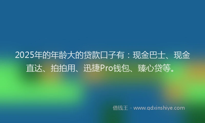 2025年的年龄大的贷款口子有：现金巴士、现金直达、拍拍用、迅捷Pro钱包、臻心贷等。
