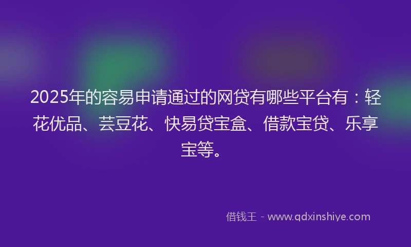 2025年的容易申请通过的网贷有哪些平台有：轻花优品、芸豆花、快易贷宝盒、借款宝贷、乐享宝等。
