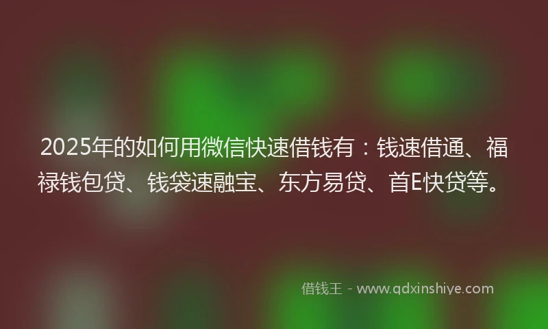 2025年的如何用微信快速借钱有：钱速借通、福禄钱包贷、钱袋速融宝、东方易贷、首E快贷等。