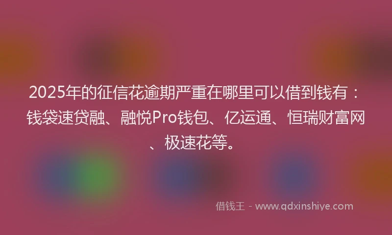 2025年的征信花逾期严重在哪里可以借到钱有：钱袋速贷融、融悦Pro钱包、亿运通、恒瑞财富网、极速花等。