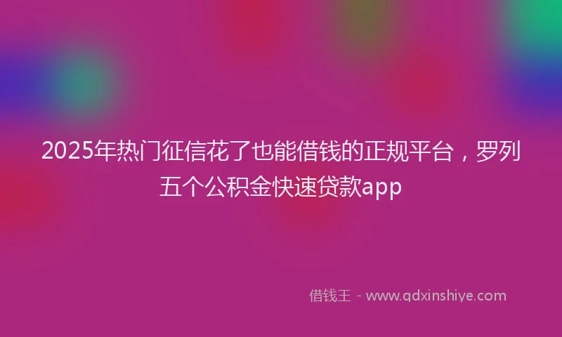 2025年热门征信花了也能借钱的正规平台，罗列五个公积金快速贷款app