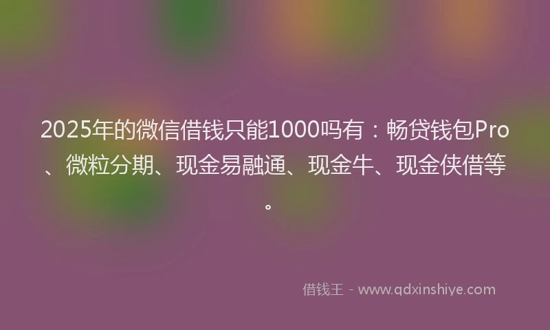 2025年的微信借钱只能1000吗有：畅贷钱包Pro、微粒分期、现金易融通、现金牛、现金侠借等。