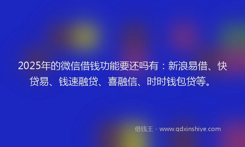 2025年的微信借钱功能要还吗有：新浪易借、快贷易、钱速融贷、喜融信、时时钱包贷等。