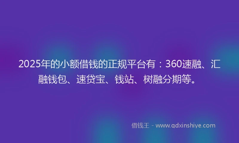 2025年的小额借钱的正规平台有：360速融、汇融钱包、速贷宝、钱站、树融分期等。