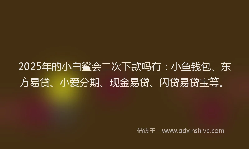 2025年的小白鲨会二次下款吗有：小鱼钱包、东方易贷、小爱分期、现金易贷、闪贷易贷宝等。