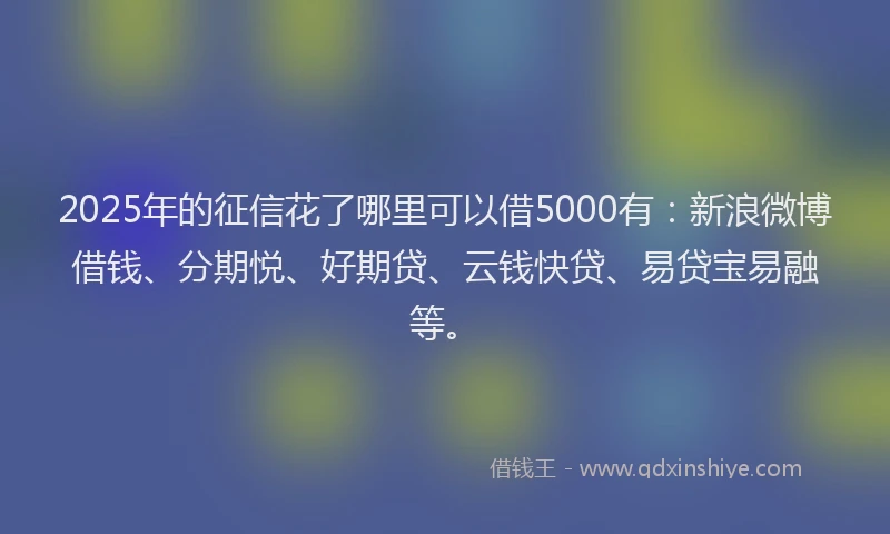 2025年的征信花了哪里可以借5000有：新浪微博借钱、分期悦、好期贷、云钱快贷、易贷宝易融等。