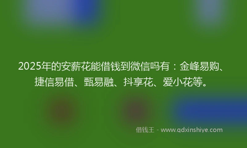 2025年的安薪花能借钱到微信吗有：金峰易购、捷信易借、甄易融、抖享花、爱小花等。