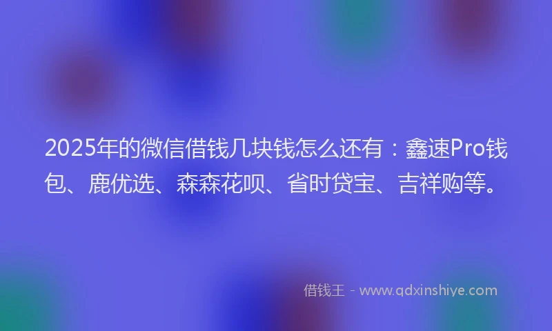 2025年的微信借钱几块钱怎么还有：鑫速Pro钱包、鹿优选、森森花呗、省时贷宝、吉祥购等。