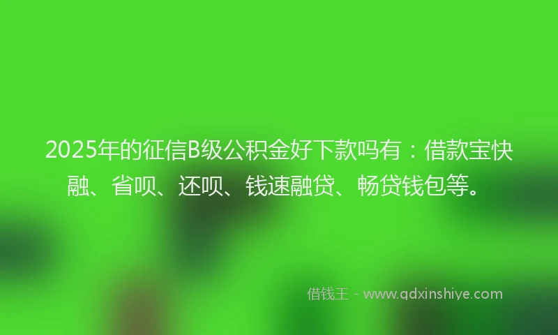 2025年的征信B级公积金好下款吗有：借款宝快融、省呗、还呗、钱速融贷、畅贷钱包等。
