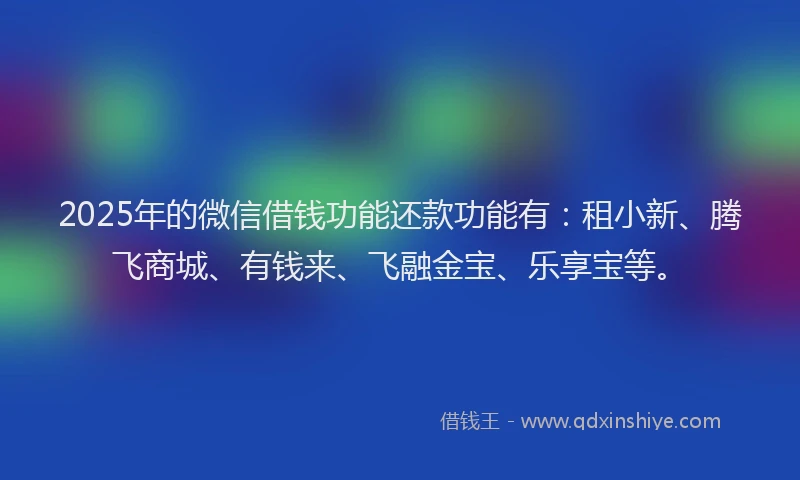 2025年的微信借钱功能还款功能有：租小新、腾飞商城、有钱来、飞融金宝、乐享宝等。