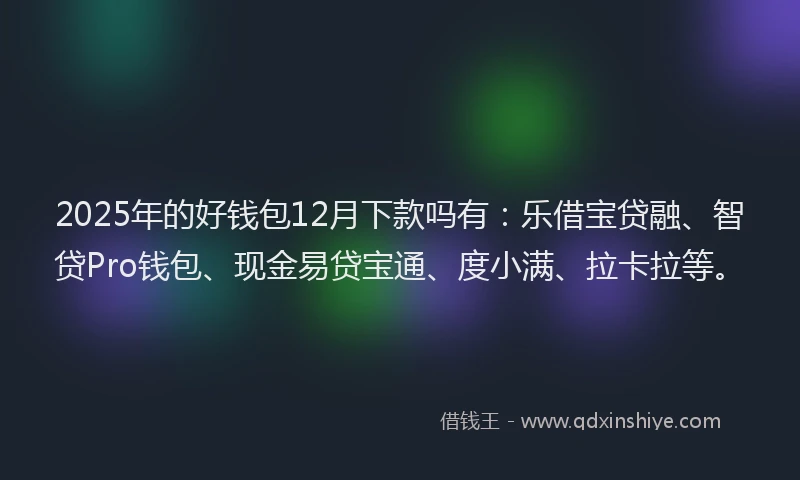 2025年的好钱包12月下款吗有：乐借宝贷融、智贷Pro钱包、现金易贷宝通、度小满、拉卡拉等。