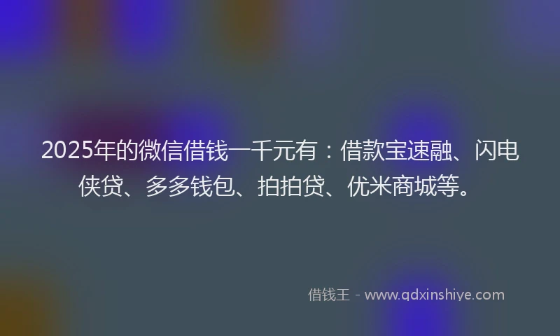 2025年的微信借钱一千元有：借款宝速融、闪电侠贷、多多钱包、拍拍贷、优米商城等。
