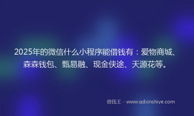 2025年的微信什么小程序能借钱有：爱物商城、森森钱包、甄易融、现金侠途、天源花等。