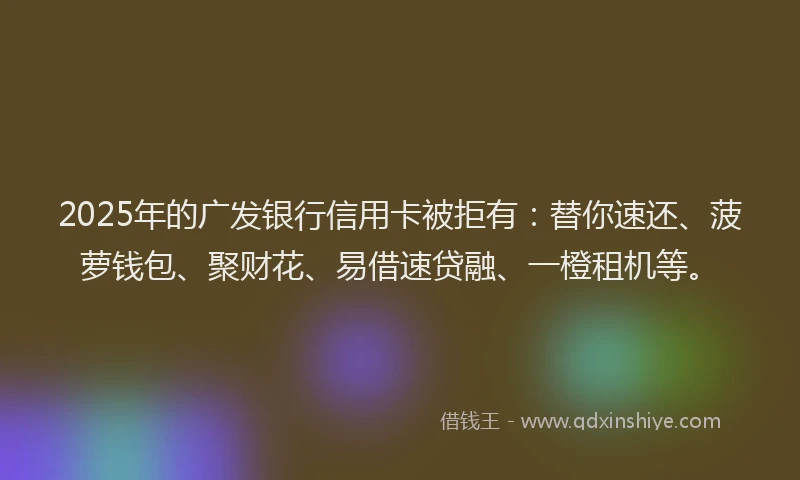 2025年的广发银行信用卡被拒有：替你速还、菠萝钱包、聚财花、易借速贷融、一橙租机等。