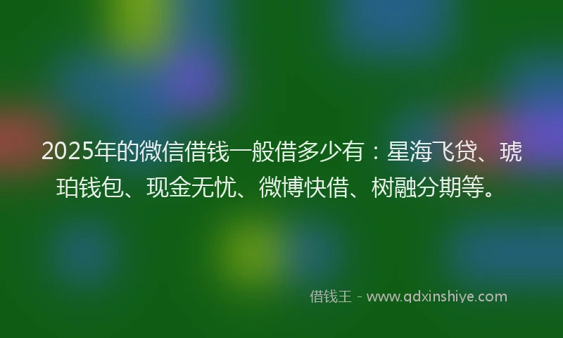 2025年的微信借钱一般借多少有：星海飞贷、琥珀钱包、现金无忧、微博快借、树融分期等。