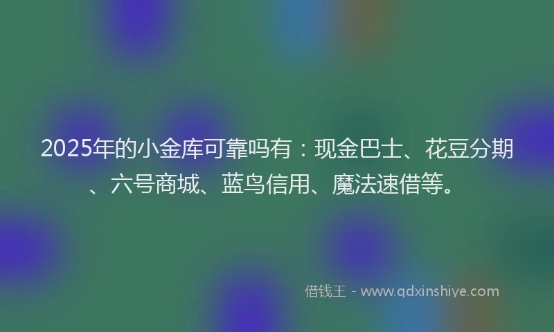 2025年的小金库可靠吗有：现金巴士、花豆分期、六号商城、蓝鸟信用、魔法速借等。
