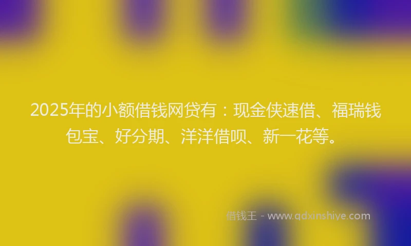 2025年的小额借钱网贷有：现金侠速借、福瑞钱包宝、好分期、洋洋借呗、新一花等。