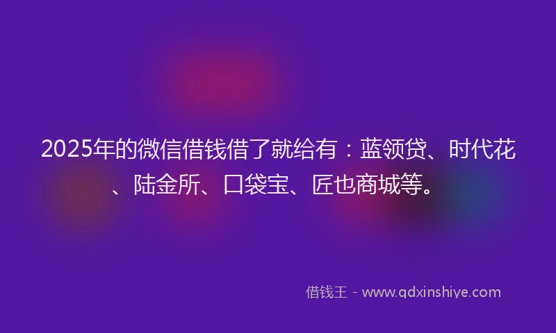 2025年的微信借钱借了就给有：蓝领贷、时代花、陆金所、口袋宝、匠也商城等。