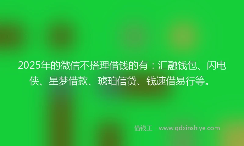 2025年的微信不搭理借钱的有：汇融钱包、闪电侠、星梦借款、琥珀信贷、钱速借易行等。