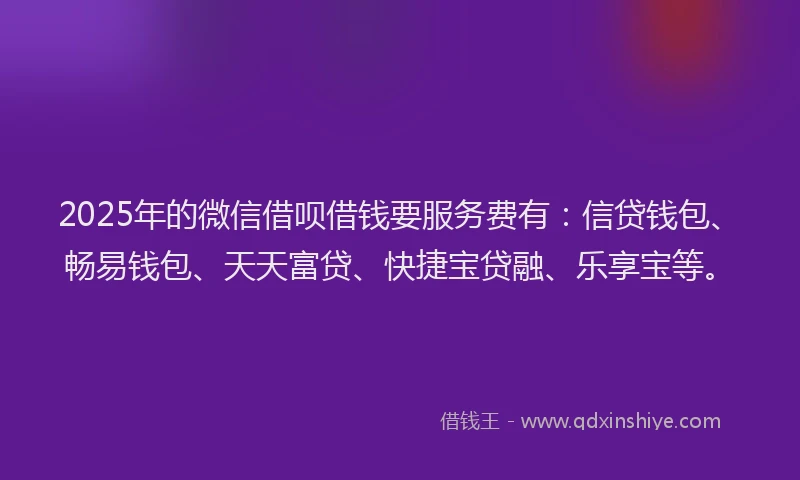 2025年的微信借呗借钱要服务费有：信贷钱包、畅易钱包、天天富贷、快捷宝贷融、乐享宝等。