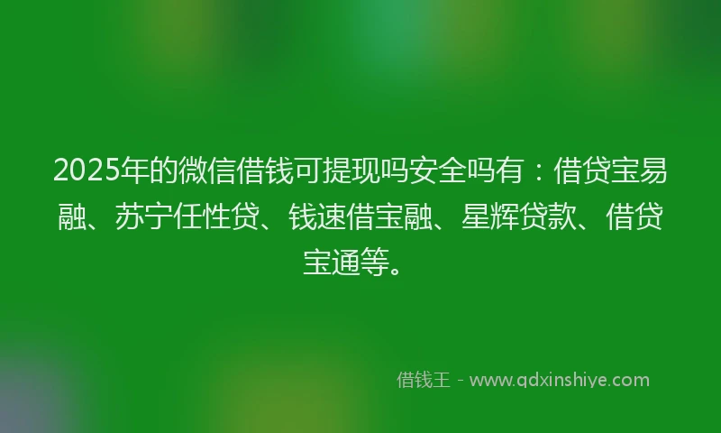 2025年的微信借钱可提现吗安全吗有：借贷宝易融、苏宁任性贷、钱速借宝融、星辉贷款、借贷宝通等。