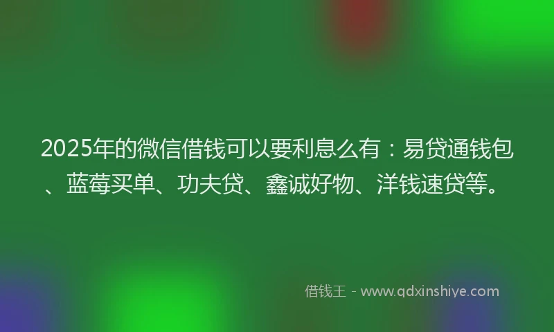 2025年的微信借钱可以要利息么有：易贷通钱包、蓝莓买单、功夫贷、鑫诚好物、洋钱速贷等。