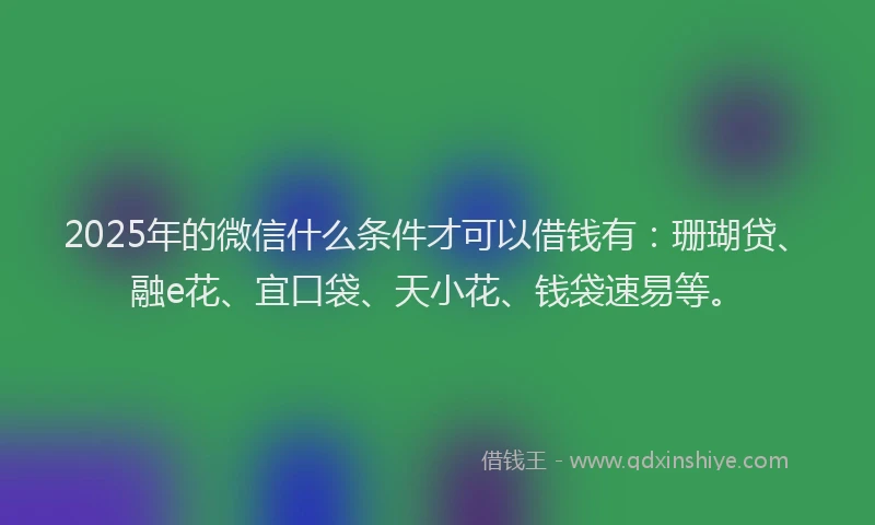 2025年的微信什么条件才可以借钱有：珊瑚贷、融e花、宜口袋、天小花、钱袋速易等。