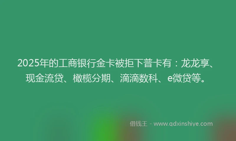2025年的工商银行金卡被拒下普卡有：龙龙享、现金流贷、橄榄分期、滴滴数科、e微贷等。