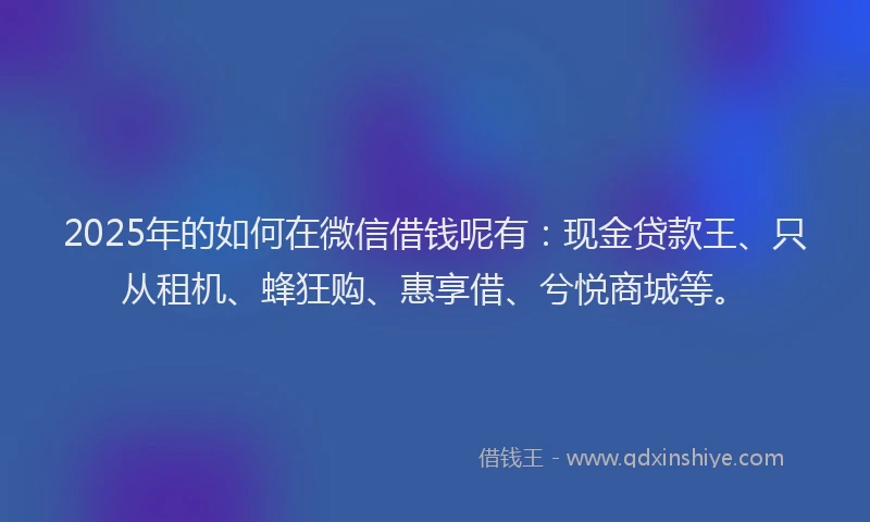 2025年的如何在微信借钱呢有：现金贷款王、只从租机、蜂狂购、惠享借、兮悦商城等。