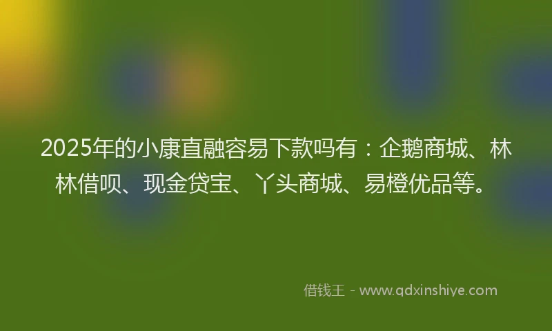 2025年的小康直融容易下款吗有：企鹅商城、林林借呗、现金贷宝、丫头商城、易橙优品等。