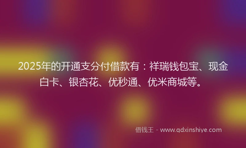 2025年的开通支分付借款有：祥瑞钱包宝、现金白卡、银杏花、优秒通、优米商城等。