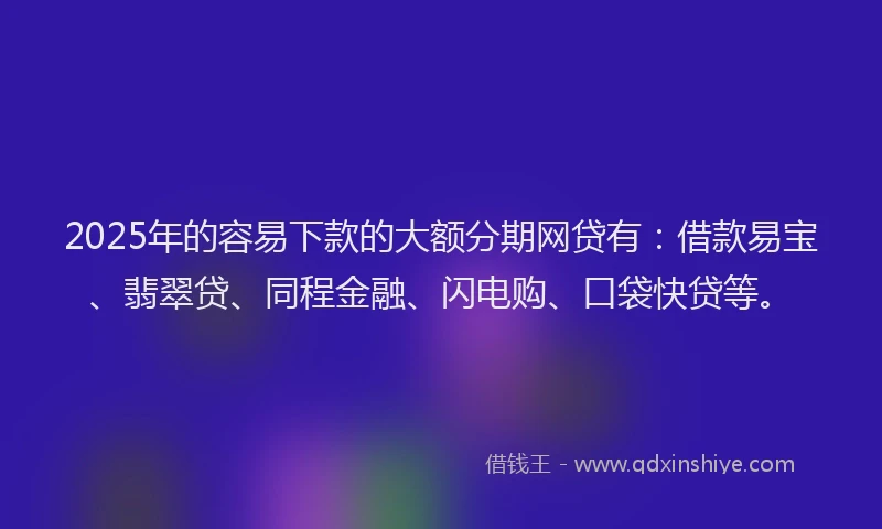 2025年的容易下款的大额分期网贷有：借款易宝、翡翠贷、同程金融、闪电购、口袋快贷等。