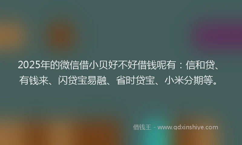 2025年的微信借小贝好不好借钱呢有：信和贷、有钱来、闪贷宝易融、省时贷宝、小米分期等。