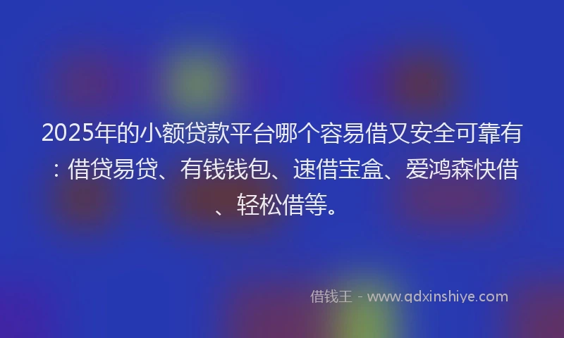 2025年的小额贷款平台哪个容易借又安全可靠有：借贷易贷、有钱钱包、速借宝盒、爱鸿森快借、轻松借等。