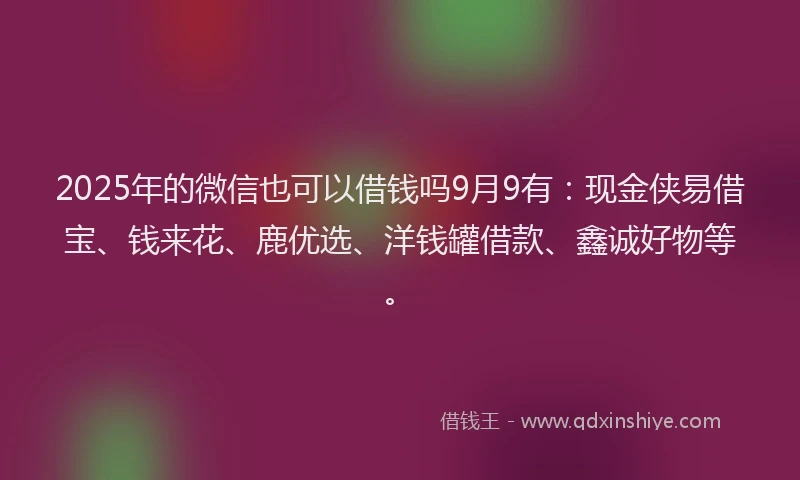 2025年的微信也可以借钱吗9月9有：现金侠易借宝、钱来花、鹿优选、洋钱罐借款、鑫诚好物等。