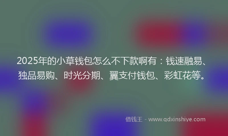 2025年的小草钱包怎么不下款啊有：钱速融易、独品易购、时光分期、翼支付钱包、彩虹花等。