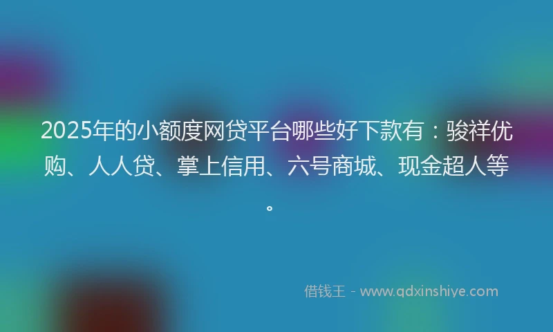 2025年的小额度网贷平台哪些好下款有：骏祥优购、人人贷、掌上信用、六号商城、现金超人等。