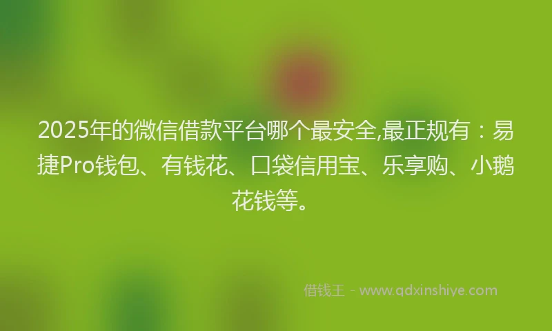 2025年的微信借款平台哪个最安全,最正规有：易捷Pro钱包、有钱花、口袋信用宝、乐享购、小鹅花钱等。