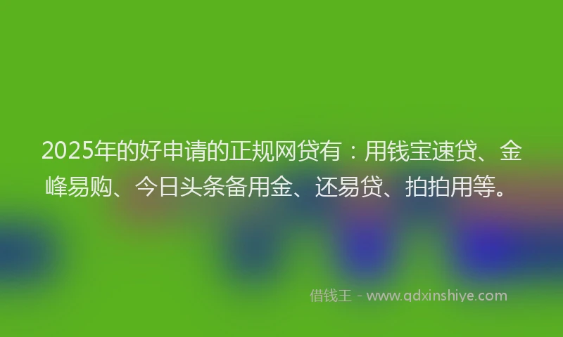 2025年的好申请的正规网贷有：用钱宝速贷、金峰易购、今日头条备用金、还易贷、拍拍用等。