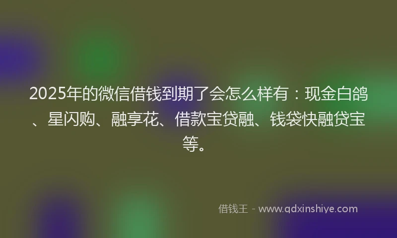 2025年的微信借钱到期了会怎么样有：现金白鸽、星闪购、融享花、借款宝贷融、钱袋快融贷宝等。