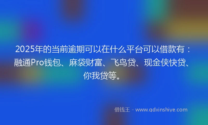 2025年的当前逾期可以在什么平台可以借款有：融通Pro钱包、麻袋财富、飞鸟贷、现金侠快贷、你我贷等。