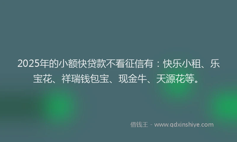 2025年的小额快贷款不看征信有：快乐小租、乐宝花、祥瑞钱包宝、现金牛、天源花等。