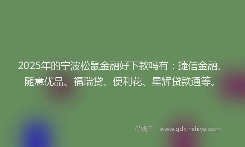 2025年的宁波松鼠金融好下款吗有：捷信金融、随意优品、福瑞贷、便利花、星辉贷款通等。